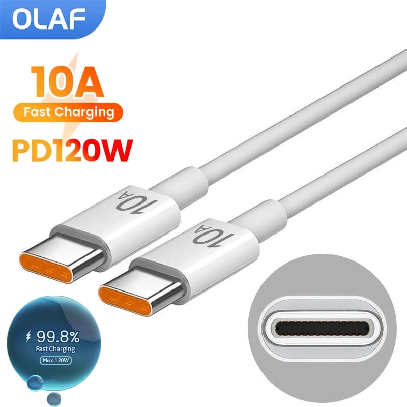 Quick Charging Cable PD 120W 10A Double Type C for iPhone 15 Samsung Xiaomi Huawei Honor Quick Charging USB Type C Data Cable