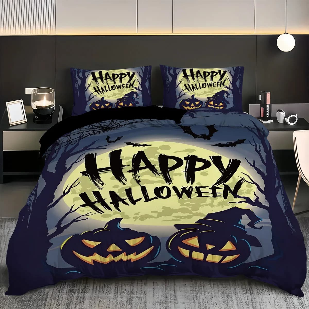 Halloween Theme Bedding Set 3D Printed Duvet Cover Set Skin-Friendly Single Twin Double Size Halloween Decor Duvet Cover Set