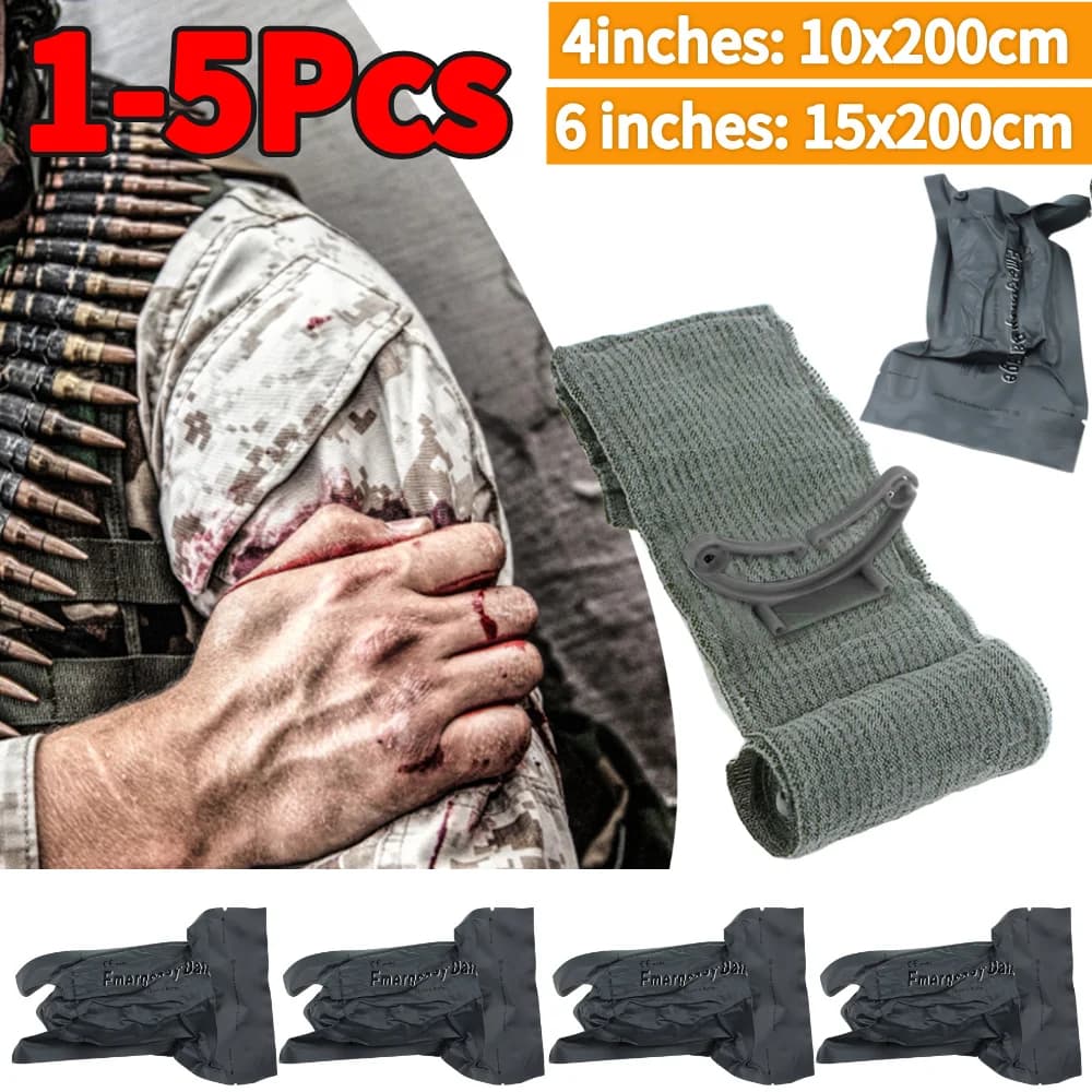 1-5 Pezzi Benda Israeliana Multifunzione da 4/6 Pollici per Traumi da Combattimento, per Braccia, Gambe e Teste