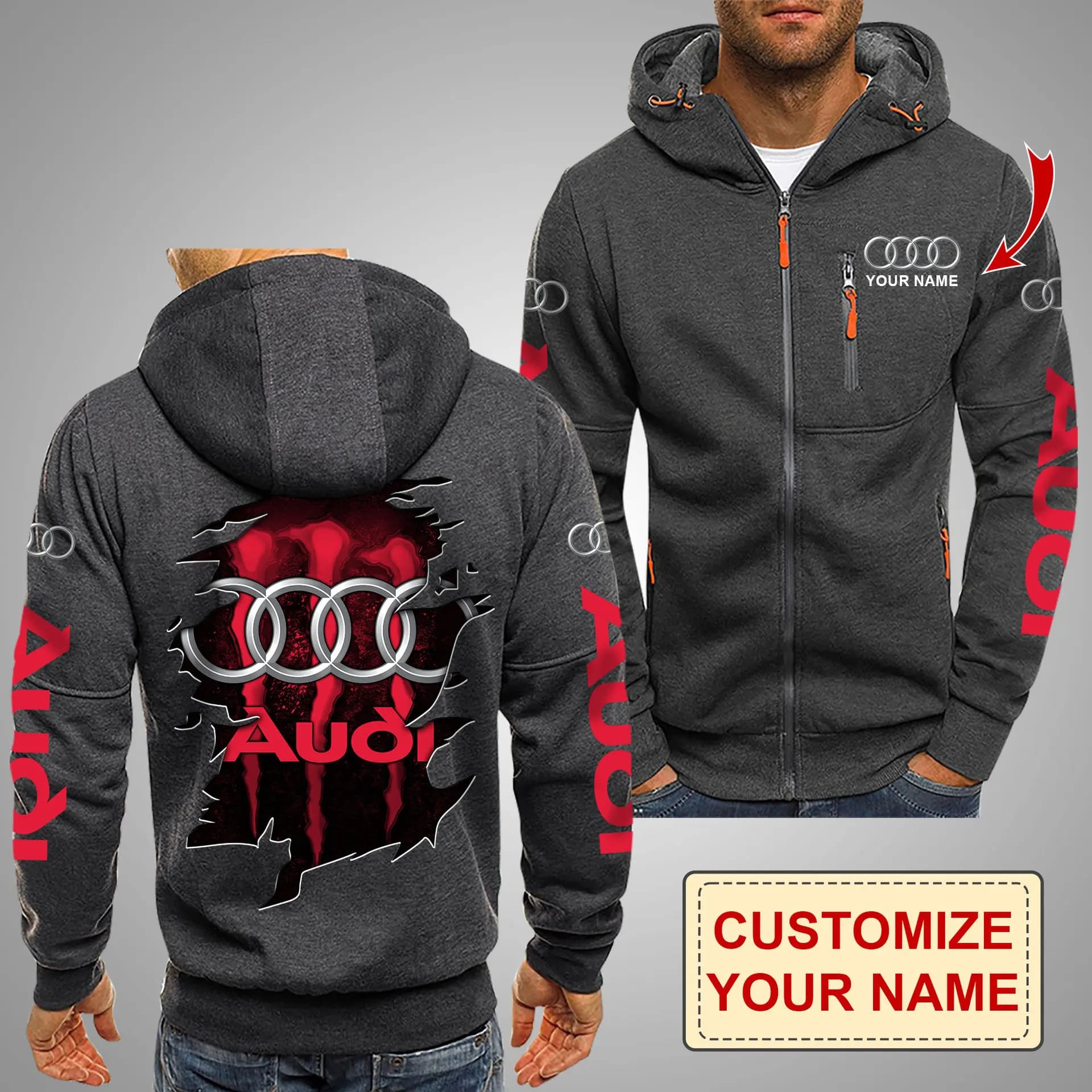 2025 new plus size fashionable men's Audi hoodie for casual outdoor sports