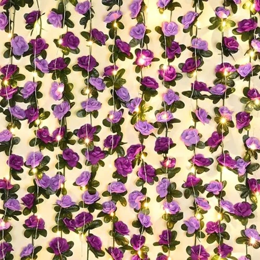 Ghirlanda di Fiori Artificiali da 2,85 m con Luci a Stringa da 2,85 m, Graziose Decorazioni Floreali Pendenti per Matrimoni
