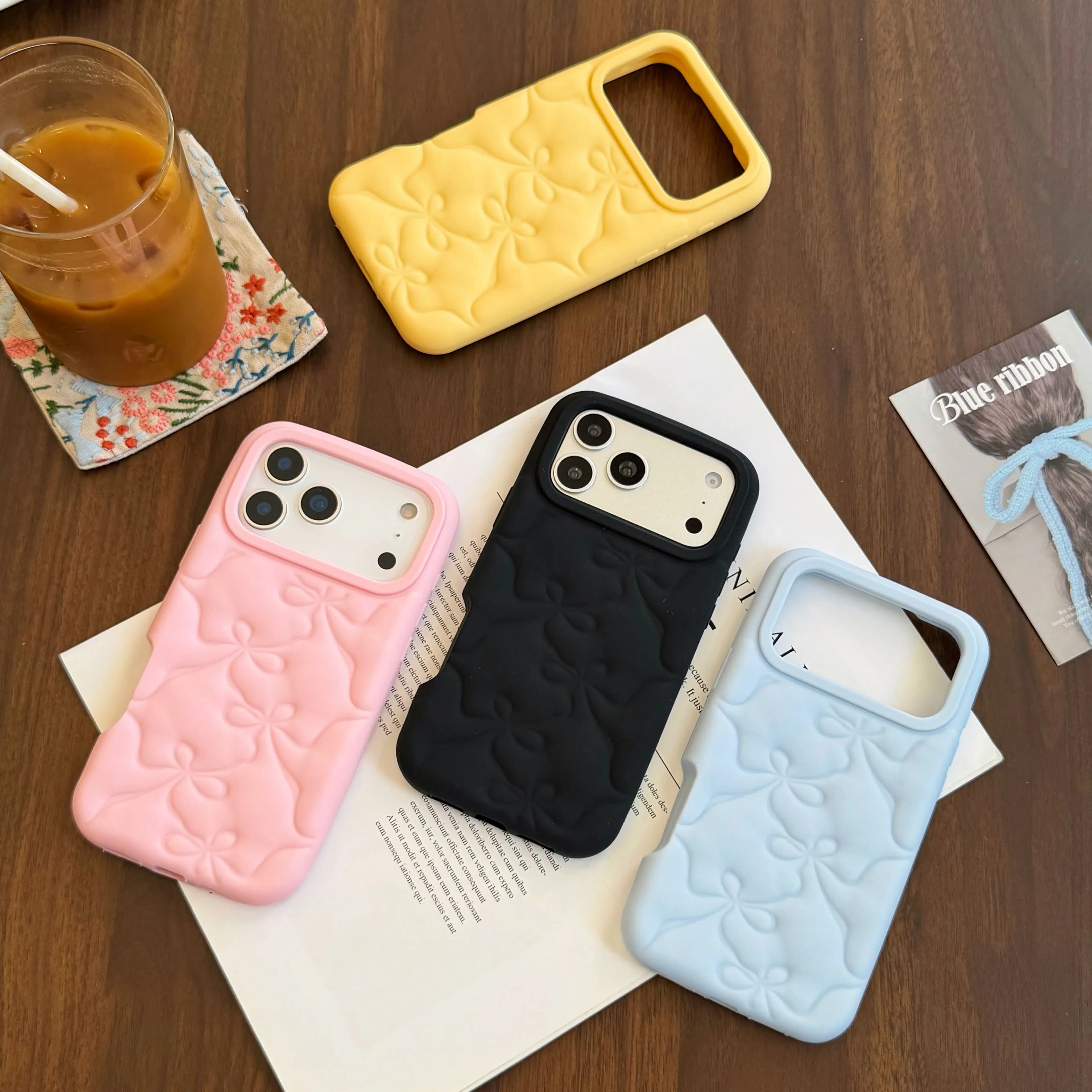 3D Embossed Butterfly Knot Pattern Soft Silicone Phone Case for iPhone 17 16 15 14 13 Pro ProMAX Plus Shockproof Cover