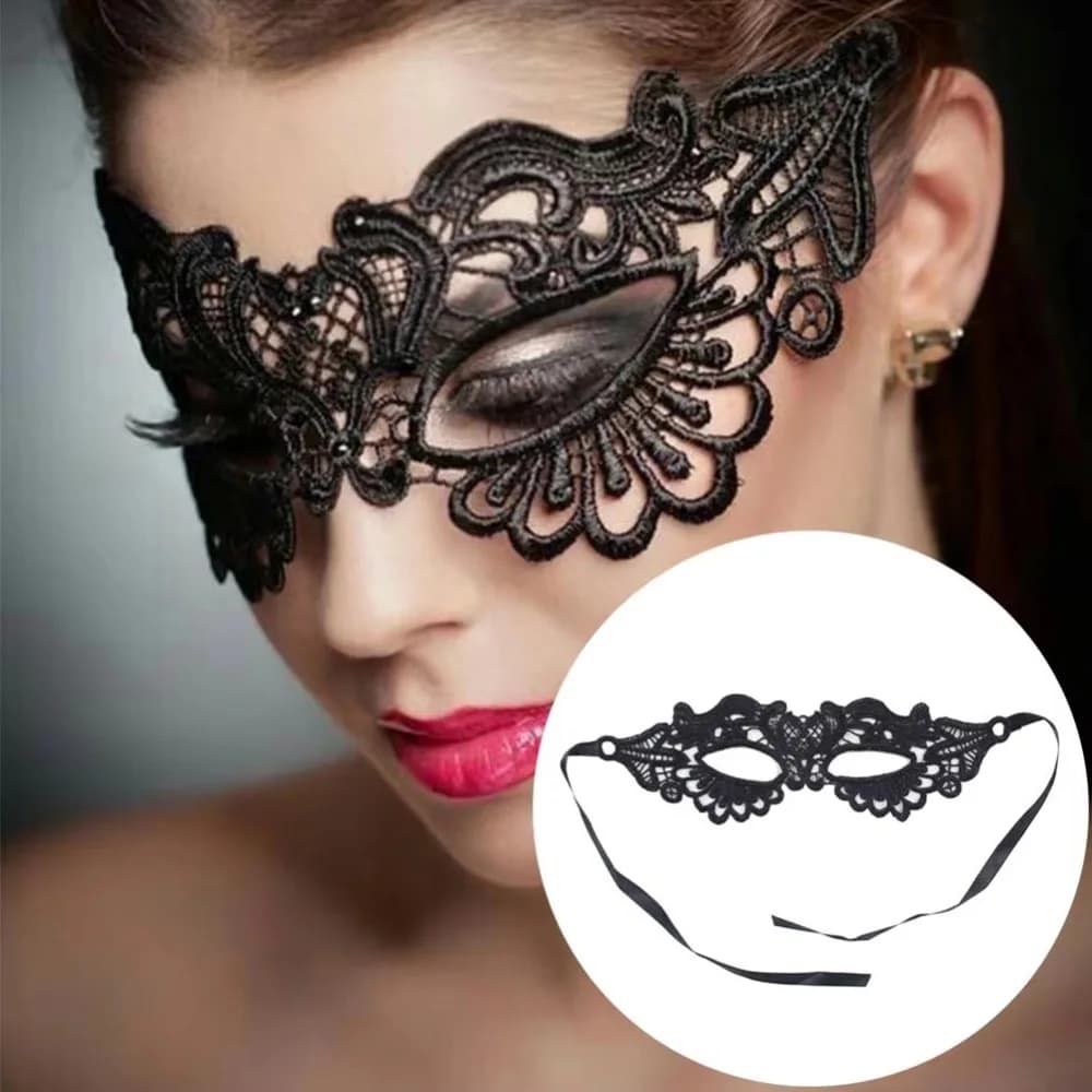 Maschera da festa nera per donna Maschere per il viso con benda in maschera di pizzo cavo Maschere per il viso da principessa Prom Party Puntelli Accessori per costumi
