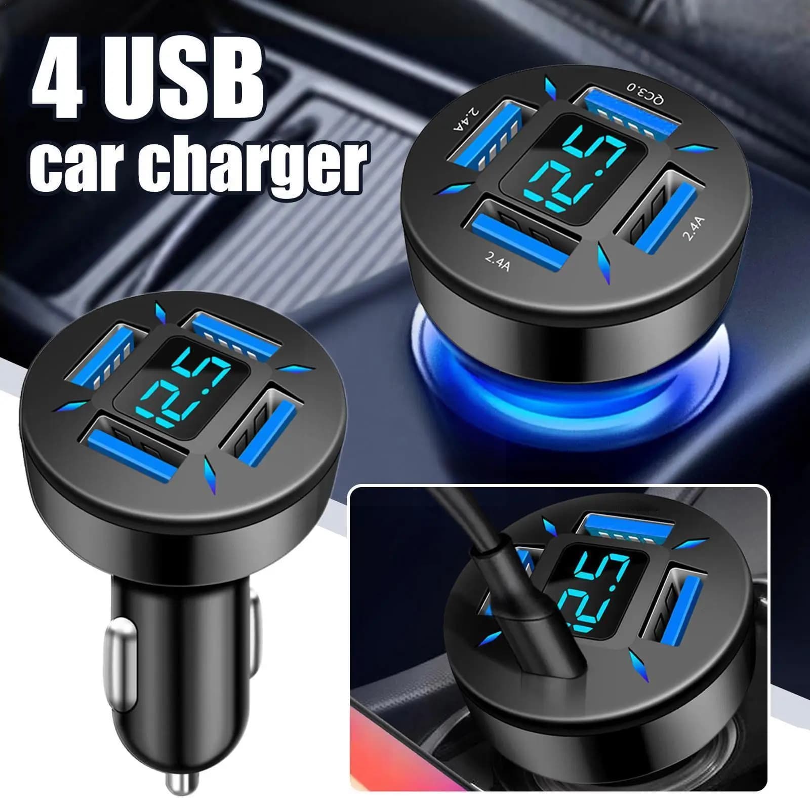66W Car Charger Adapter for Cigarette Lighter USB A + USB C A 4 Port Charger for Phone Fast charging for IPhone X6O4