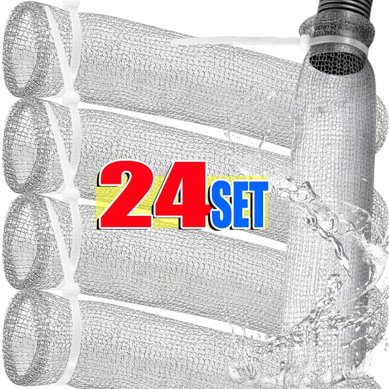 1/24 set Trappole per lanugine Lavatrice Trappola per rullante per lanugine in acciaio inossidabile Schermo filtrante per tubo flessibile per rondella a rete per bucato con fascette fisse