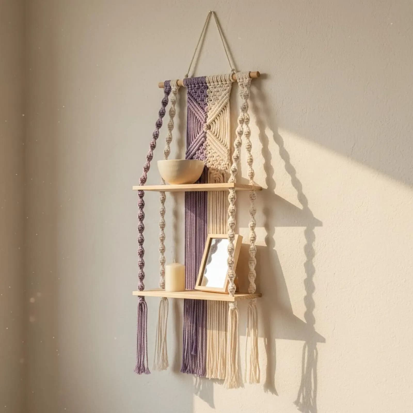 Boho Wall Hanging Shelf Handmade Macrame Hanging Shelf Bohemian Storage Rack Space Saving Multifunctional for Nursery