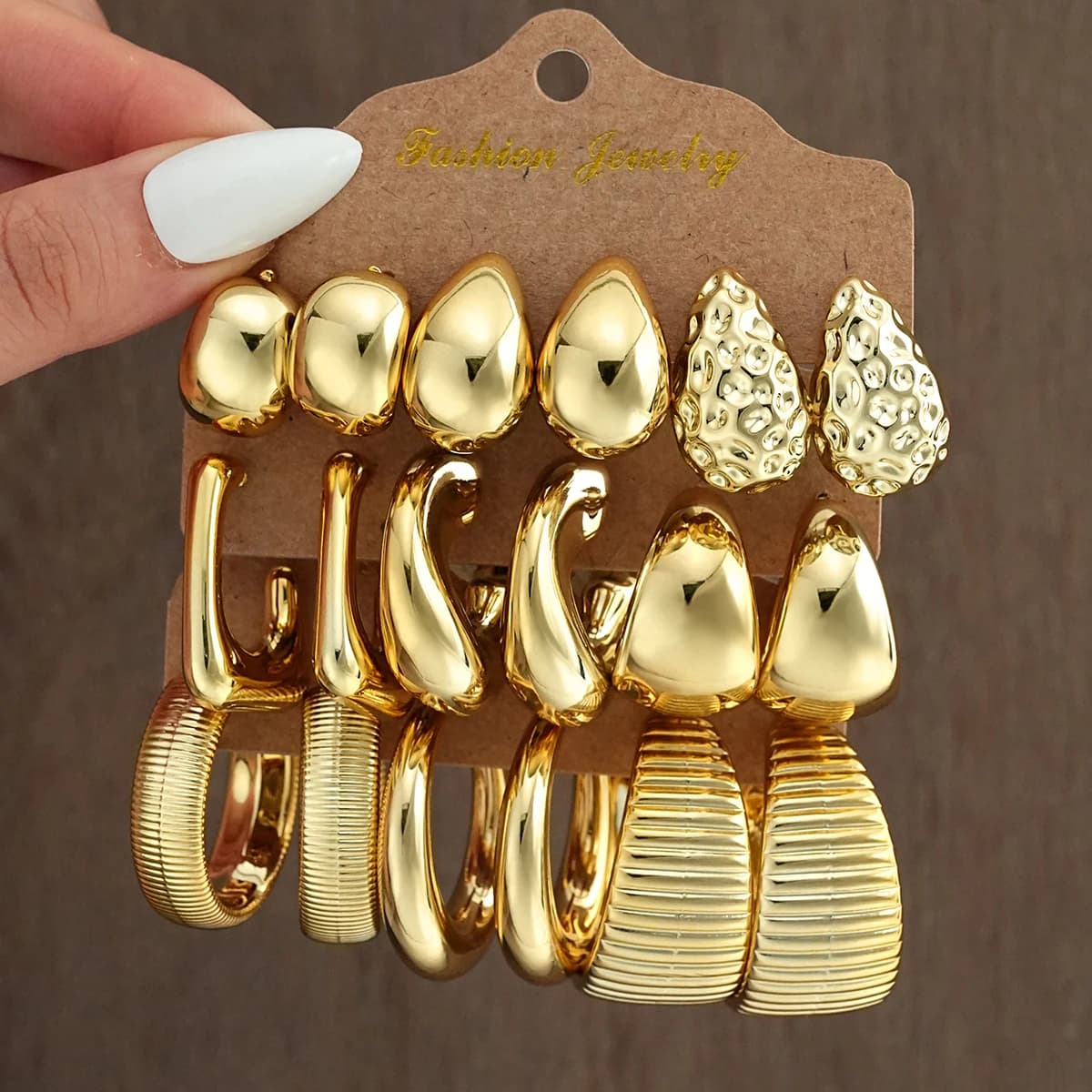 18Pcs/Set Vintage Punk Waterdrop Hoop Earring for Women Fashion Gold Silver Color Exaggerated CCB Earring Daily Wear Jewelry New