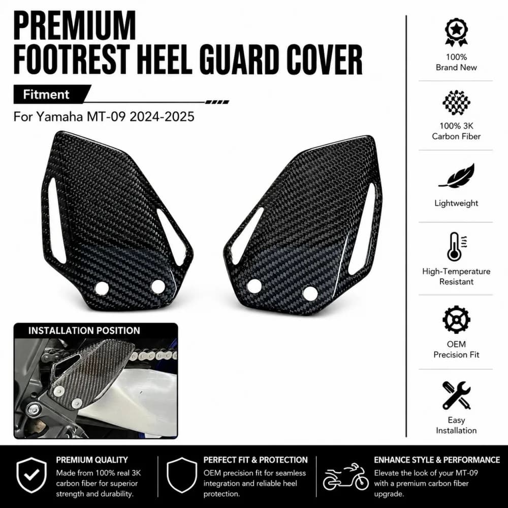 For YAMAHA MT-09 MT 09 2025 Heel Guard Plates Foot Rests Weight Reduction 100% Carbon Fiber Motorcycle MT-09 2025 Accessories