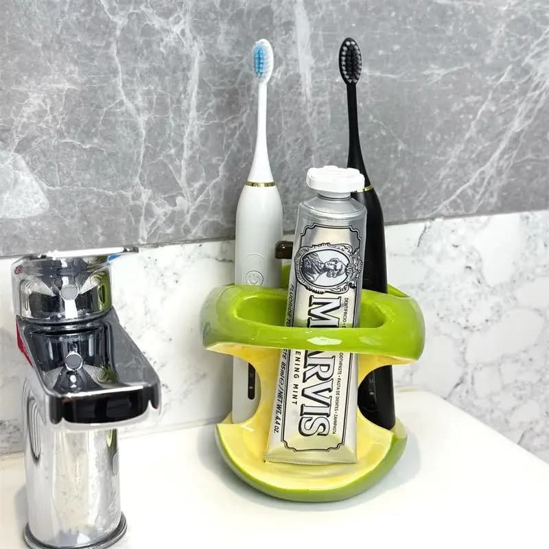 Cute Ceramic Heart Shaped Toothbrush Holder 4 Slot Bathroom Home Storage Decor Rack
