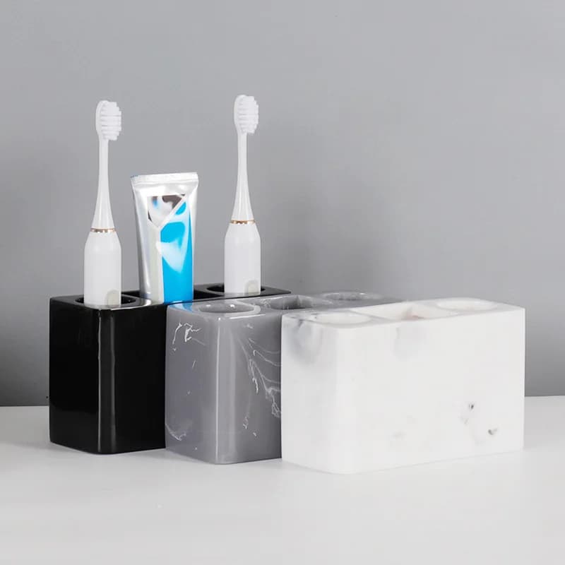 1pc Marble Pattern Resin Multifunction Electric Toothbrush Rack Toothpaste Holder Bathroom Cleaning Brush Storage Box