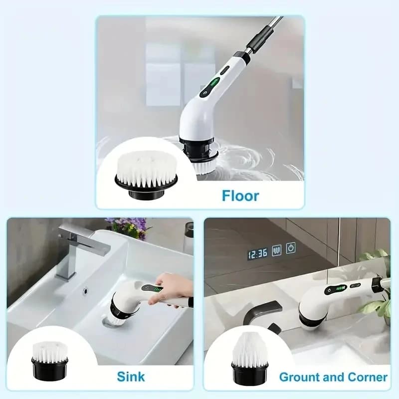 1 Set, Electric Cleaning Brush, Wireless Electric Rotating Scrubber, 7 Brush Heads and Adjustable Extension Handle, Bathroom Cleaning Brush, Household Cleaning Tools