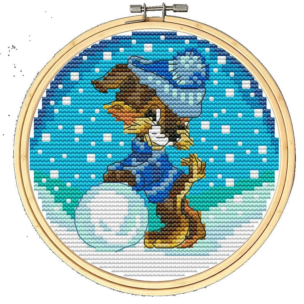 Joy Sunday News Pre-Printed Cross Stitch Kit, Stamped Aida Fabric with DMC Threads, Embroidery Kit - Puppy
