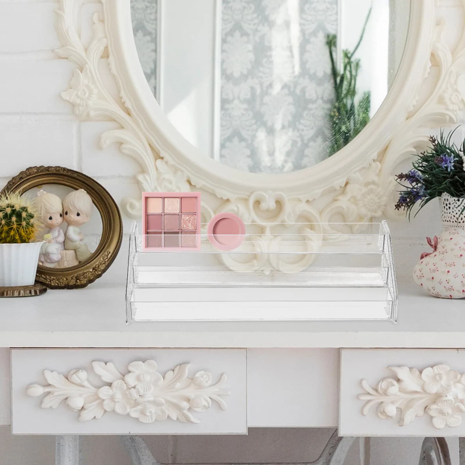 Organizzatore per Palette di Trucchi in Acrilico Trasparente, Design con Scomparti per Esposizione di Ombretti, Smalti e Profumi