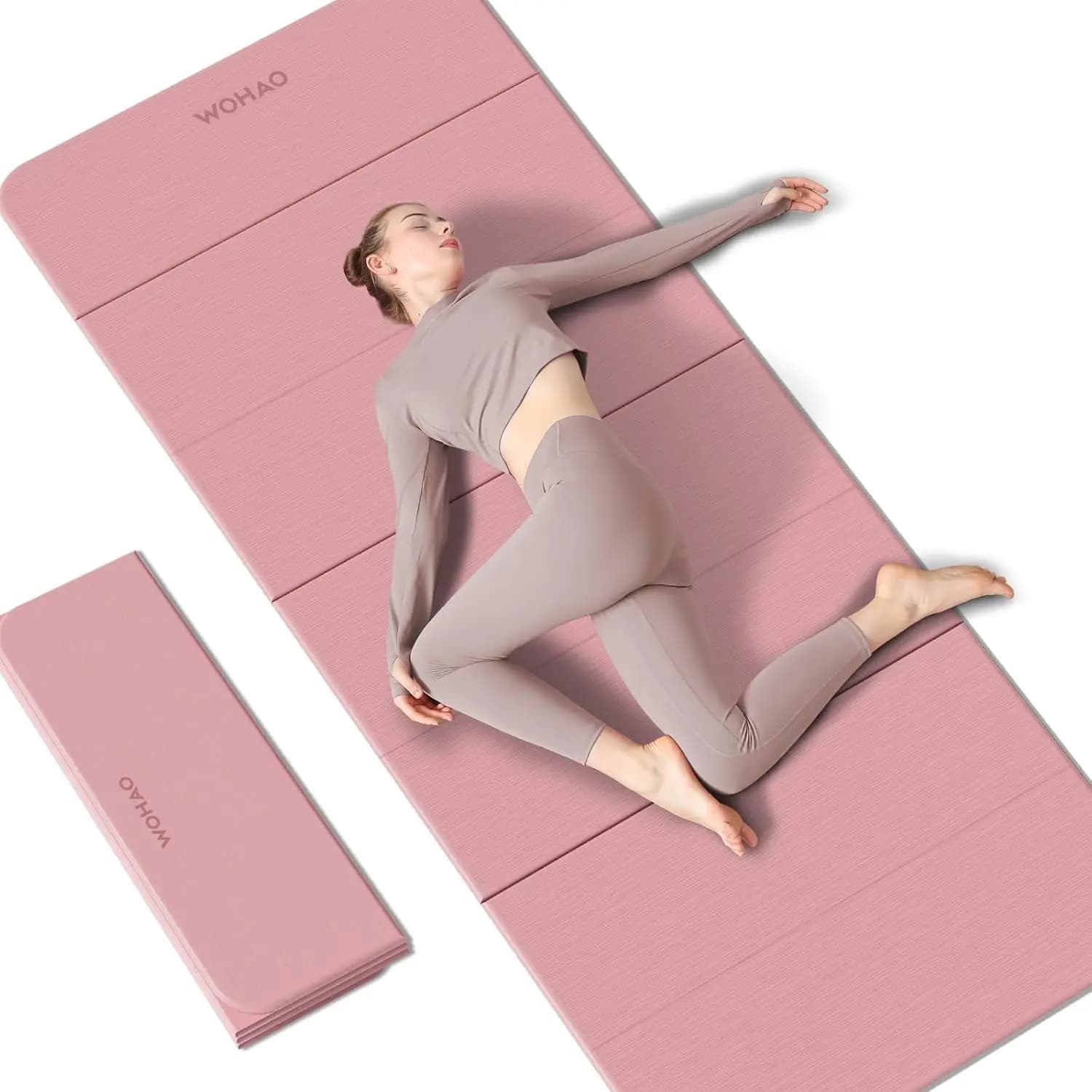 Tappetino Yoga Pieghevole in 7 Parti, Arancione, Spessore 0,31 Pollici, Extra Largo, Antiscivolo, per Viaggi e Palestra Domestica