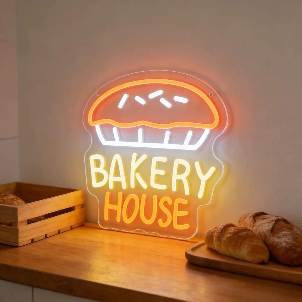 Insegna al Neon LED 'BAKERY HOUSE' per Panetteria, Caffetteria, Negozio, Casa, Bar, Illuminazione d'Atmosfera Calda e Romantica, Decorazione da Parete, Luce Notturna