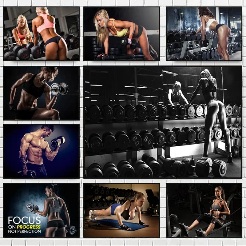 Fitness Sports Motivational Quotes Canvas Painting Dumbbell Exercise Posters Prints Wall Art Pictures for Living Room Gym Dec