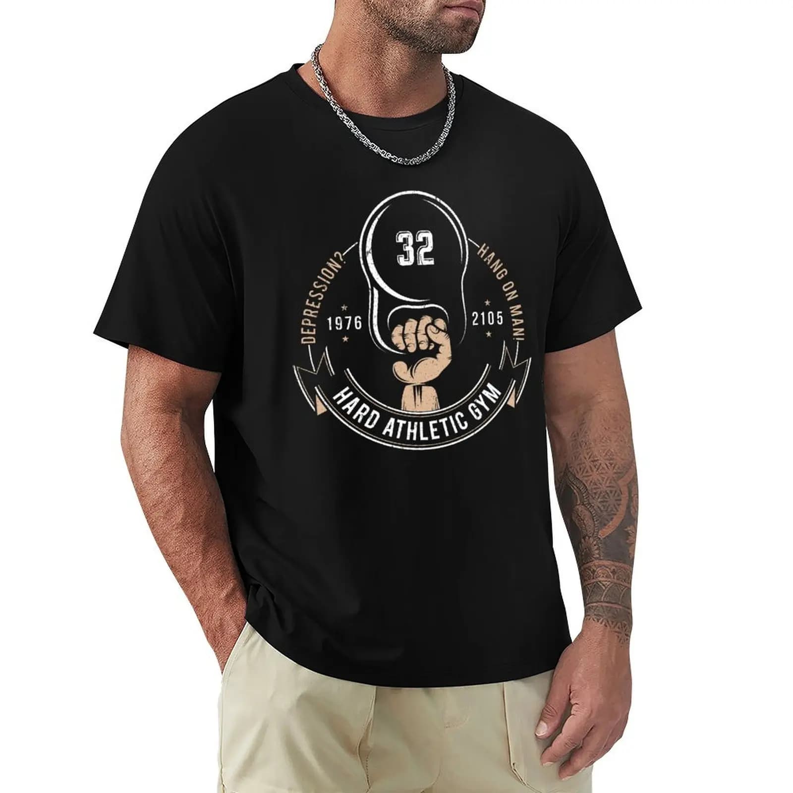 Gym vintage logo hand with kettlebell T-Shirt Quick Dry Training Short Sleeve Tee