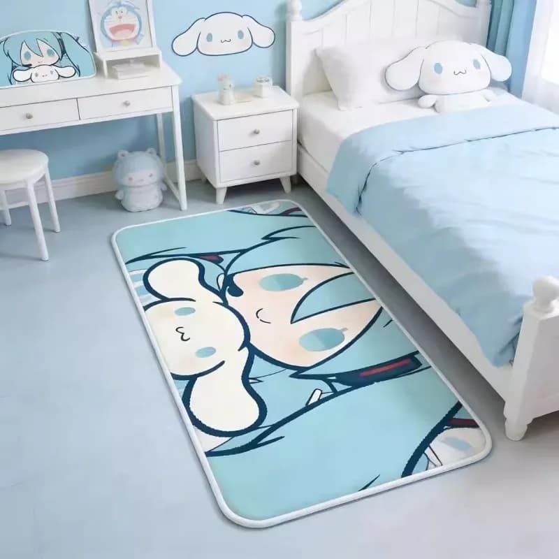 Tappeto con disegni animati di Hatsune Miku, tappetino rettangolare antiscivolo spesso, morbido e confortevole per la camera da letto