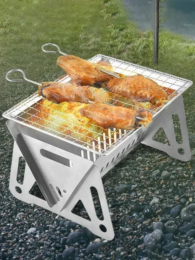 Griglia per barbecue Griglia per barbecue pieghevole portatile Stufe riscaldanti Griglia da campeggio multifunzione Stufa a legna da ardere Griglia per barbecue in acciaio inossidabile
