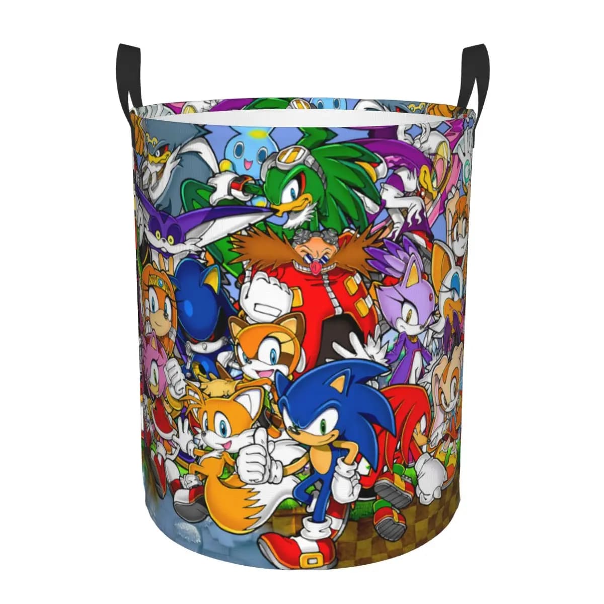 Custom S-Soniced Anime Laundry Basket Foldable Hedgehogs Video Game Clothes Hamper for Toys Storage Bag