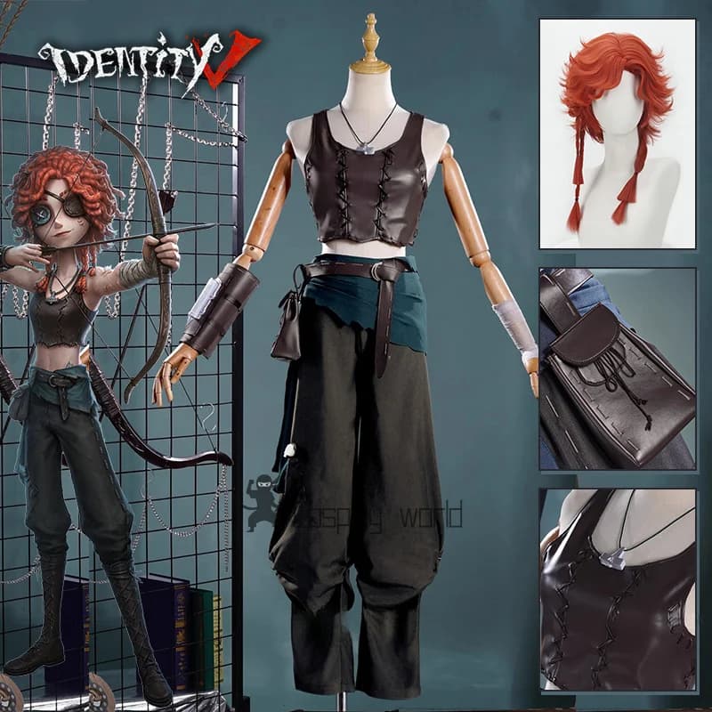Identity V Archer Costume Cosplay Parrucca Brynhildr Vilulf Gilet Pantaloni Occhiali Cintura Borsa Puntelli Set completo Festa Donna Ragazza Uomo Carnevale