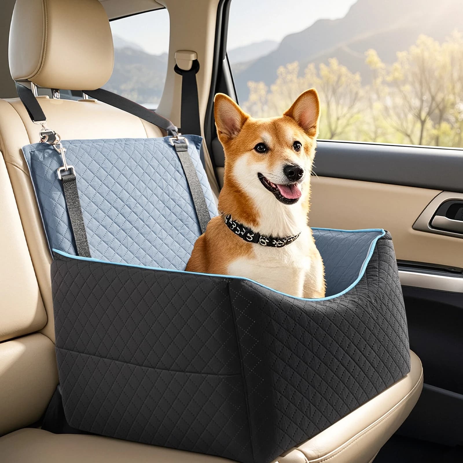 Extra Large Premium Sturdy Pet Car Seat Cover for Small Dogs, Foldable Travel Hammock with Safety Belt, Passenger Seat Protector