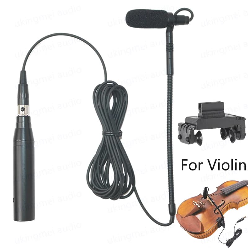 Clip-On Musical Instrument Microphone for Piano Guitar Saxophone Violin Cello Phantom Power Input Flexible Gooseneck Microphone