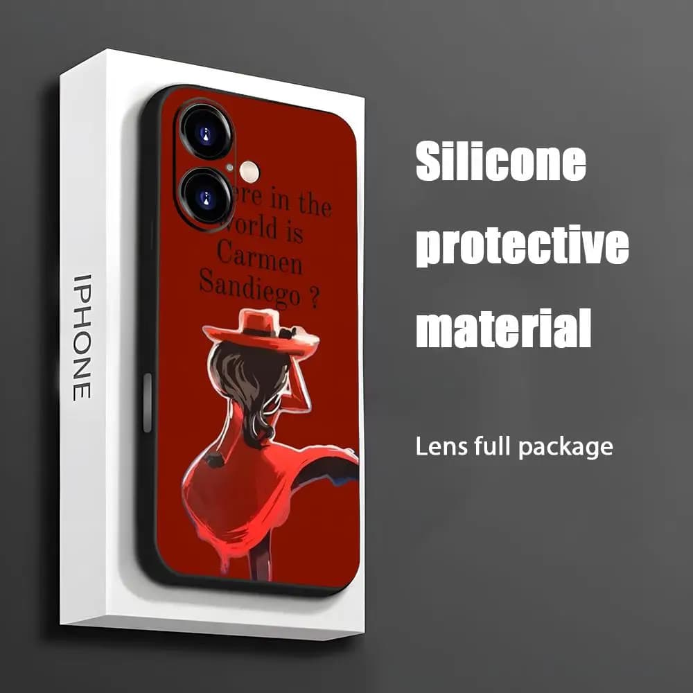 Hot Carmen Sandiego Cartoon Phone Case For iPhone 16 15 14 13 12 11 X XR XS 8 Plus Mini Pro Max Soft black Shockproof Cover