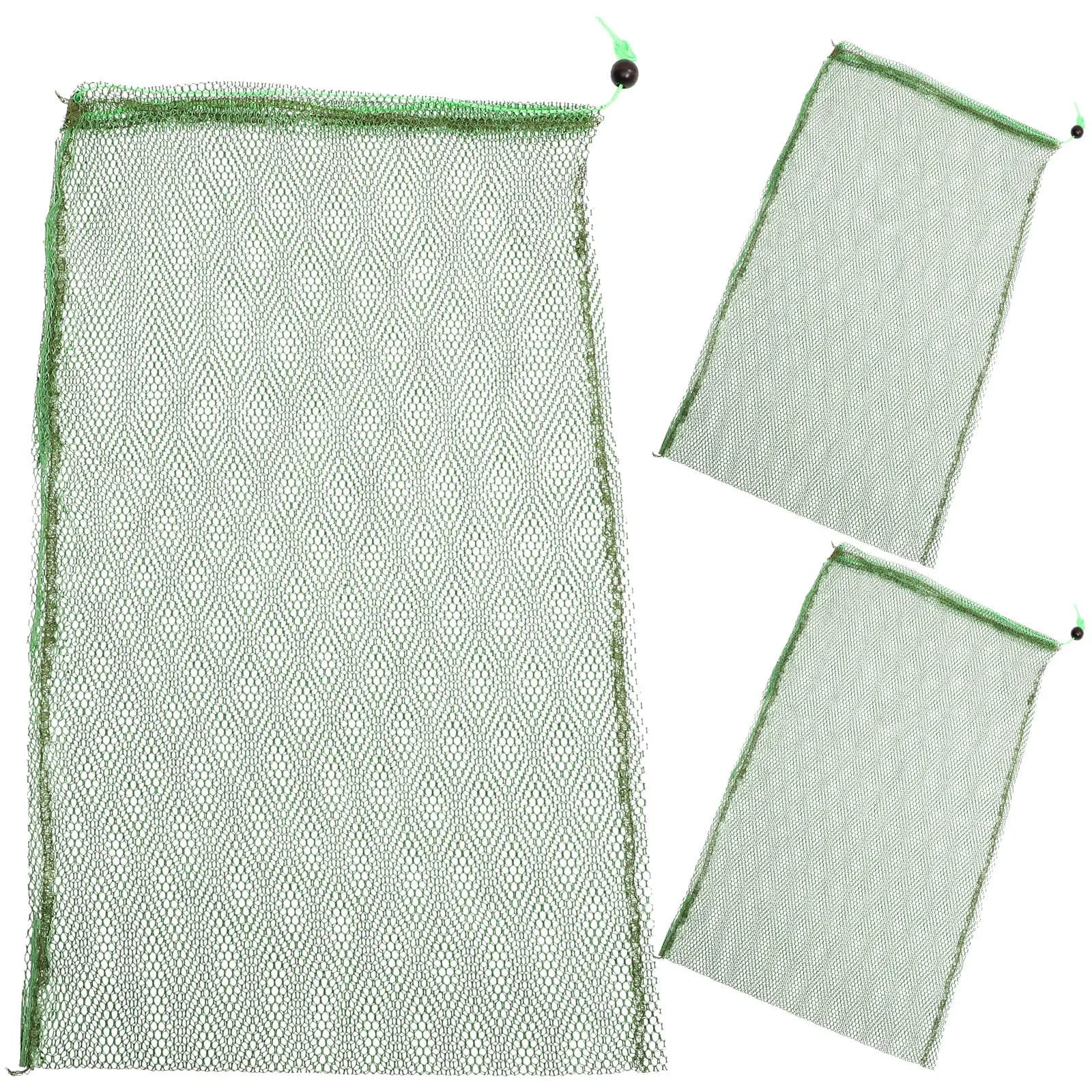 3pcs Fish Net Mesh Bags Quick-Drying Foldable Lightweight Net Pouch For Outdoor Fishing Tools Accessories Fish Collection Bag