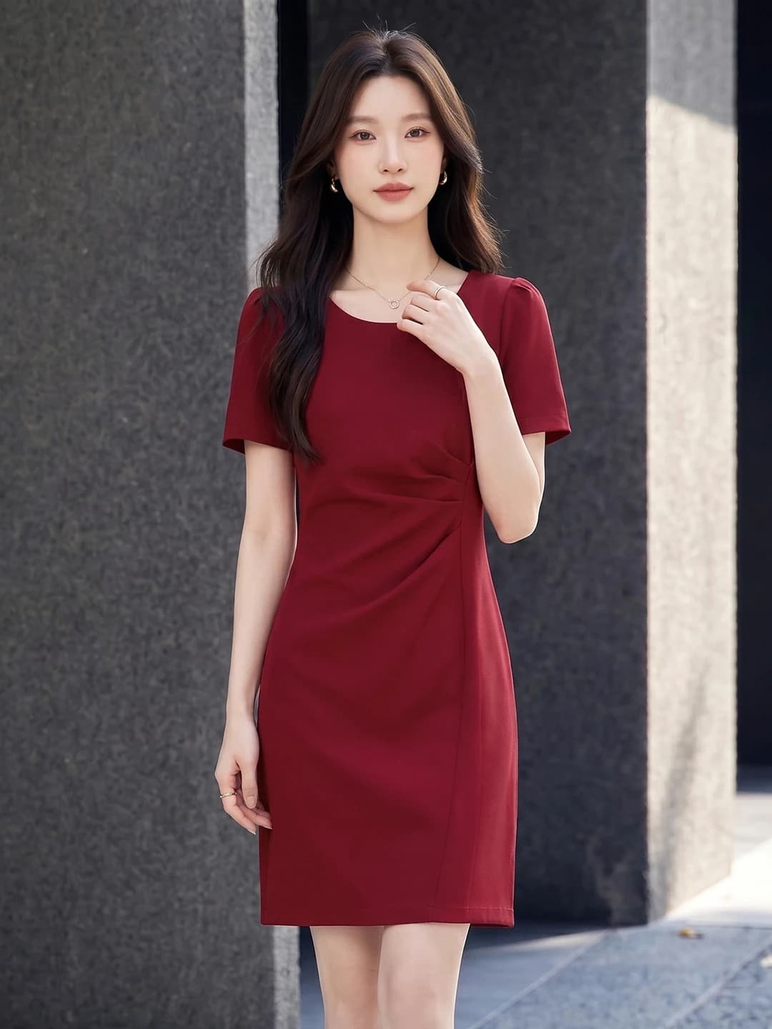 Red Short Sleeve Work Dress Women's 2026 New Summer High-End OL Personality Goddess Style Professional Career Uniform Skirt