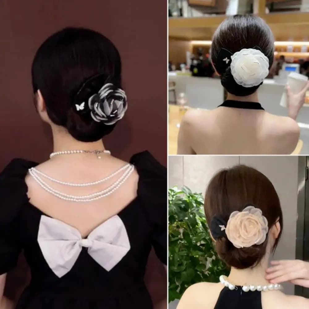 Elegante Attrezzo per Acconciature in Tessuto, Clip per Capelli Flessibile Antiscivolo a Forma di Fiore, Strumento per Acconciature Senza Sforzo, Arricciacapelli per Donne e Ragazze