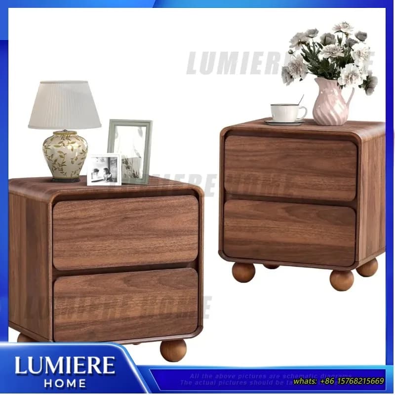 Set di 2 Comodini Moderni in Stile Mid-Century con Due Cassetti e Gambe in Legno Massello, Arredamento Minimalista per Camera da Letto