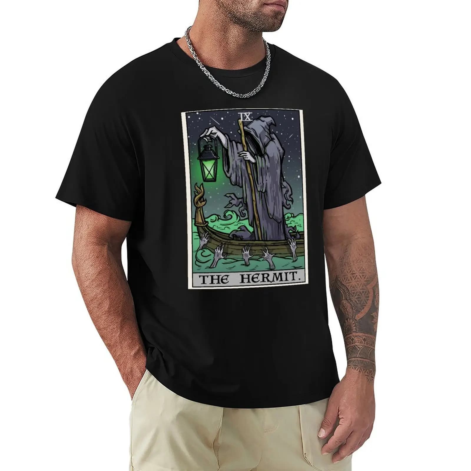 T-shirt The Hermit Tarot Card Gothic Halloween Psychopomp Grim Reaper Angel of Death, T-shirt da esterno con protezione solare