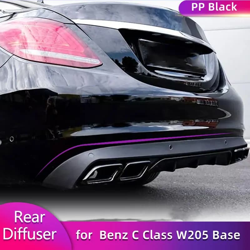PP Black bumper Rear Diffuser Spoiler for Mercedes Benz Class C W205 Base Berlina 2015-2017 Not for Sport AMG Auto Lip Rear Tips