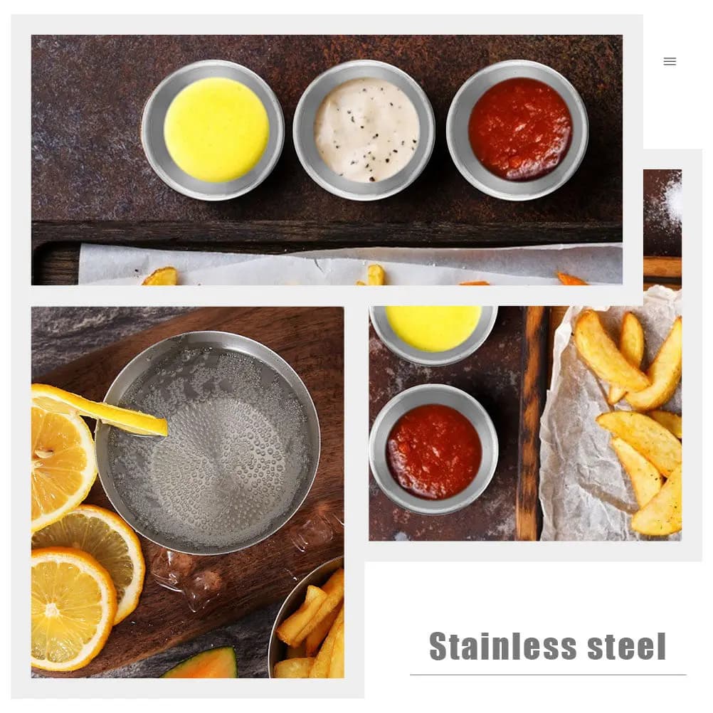 Set di 6 Coppette per Salse in Acciaio Inox, Contenitori per Condimenti, per Salse, Condimenti per Insalate, Set di Piattini per Snack da Cucina