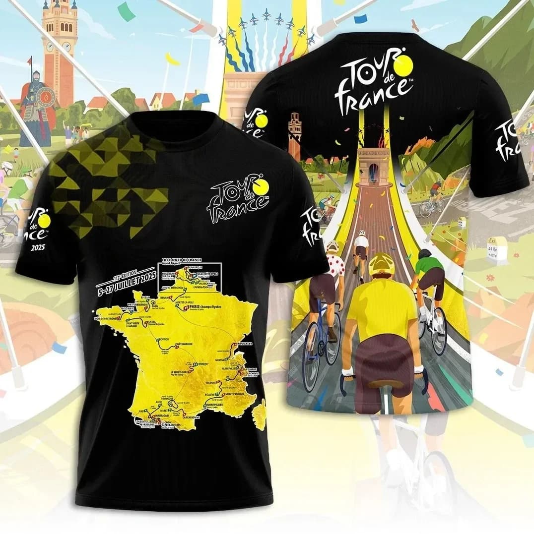 Tour De France 2025 Racing 3D All Over T-shirt traspirante girocollo a maniche corte T-shirt stampata 3D per i fan Allsize