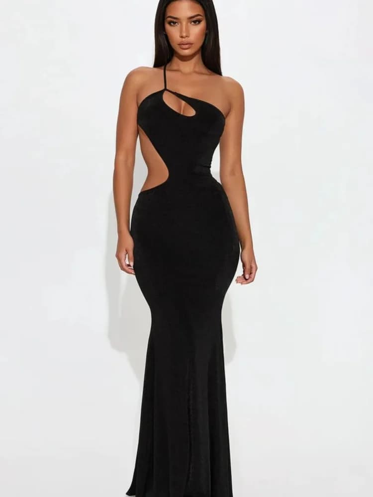 Abito sexy senza schienale scollato con spalla singola in tinta unita Abito da donna aderente in vita con lacci slim fit Abito da sera da donna