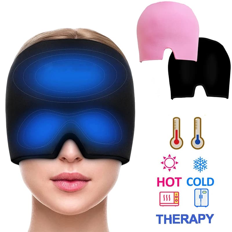 Hat to relieve the headache in icy gel – Cold therapy cap with eye mask for migraine and stress