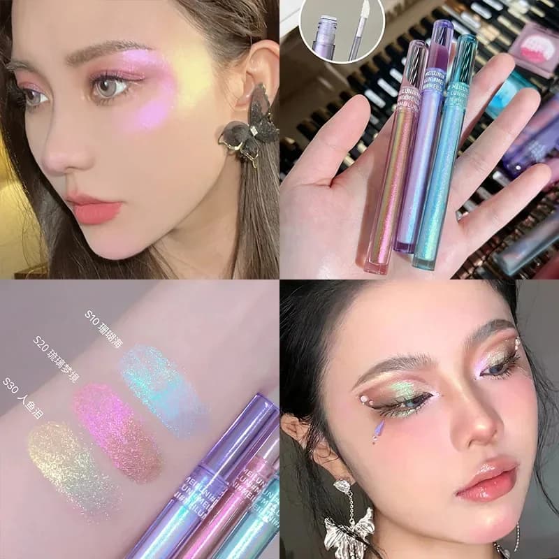Evidenziatore glitter Ombretto liquido Ombretto luccicante multicromato Trucco occhi camaleonte Ombretto lucido perlato lucido