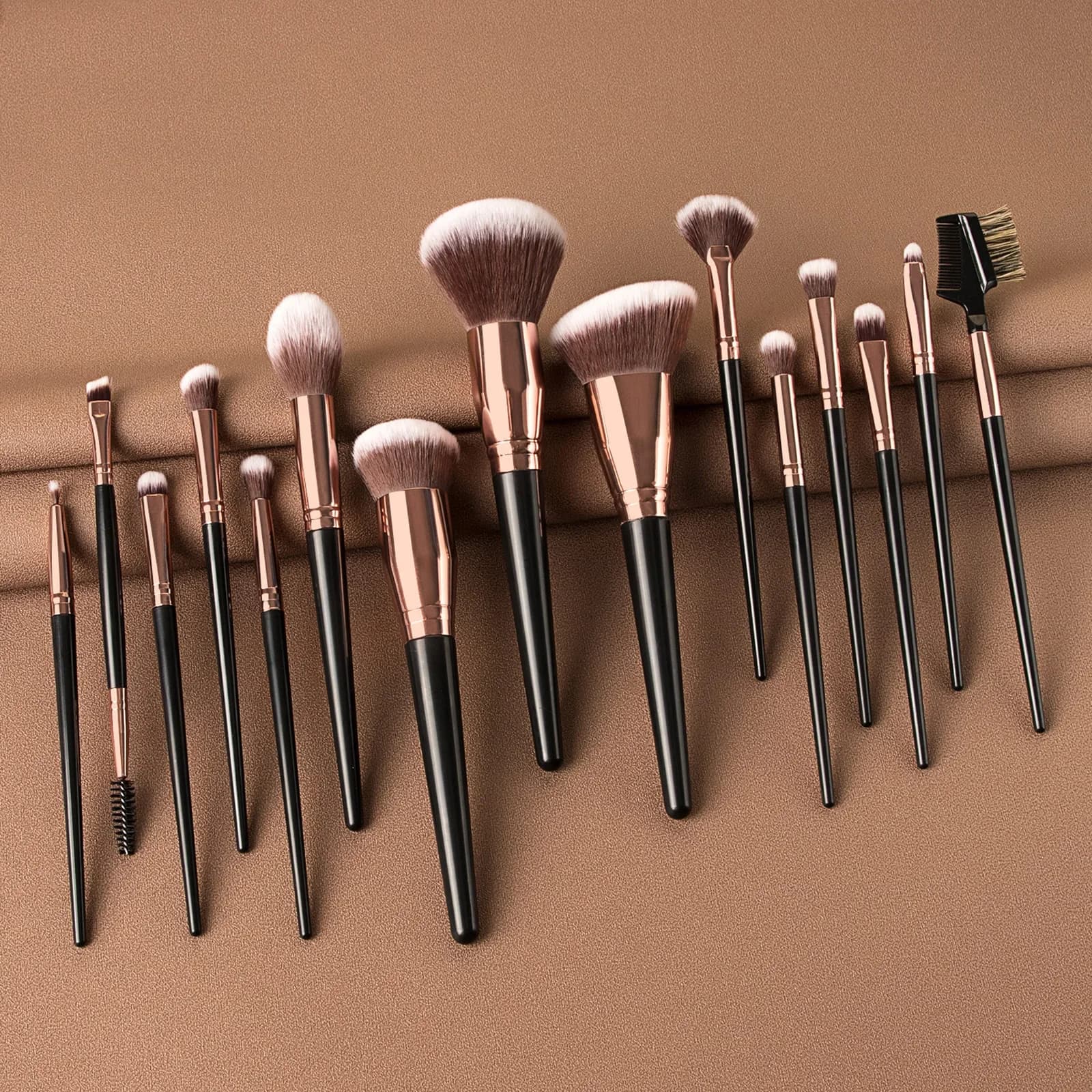 10/15pcs Black Makeup Brush Set Natural Fiber Professional Hair Brush Kakubi Background Sunshade Mixing Beauty Tool