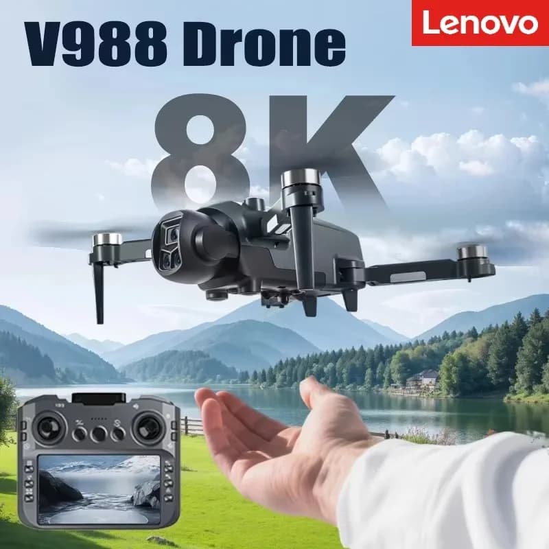 Drone Lenovo V988 Professionale con Doppia Fotocamera 8K HD, Telecomando con WIFI 5G, Schermo Grande FPV, Quadricottero Pieghevole RC