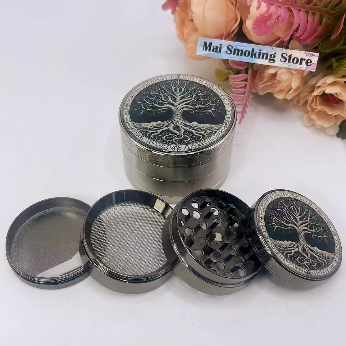 50/63mm Albero della vita Smerigliatrice per erbe 4 strati Manuale Spezie Mulino per pepe Malta Erba grezza Smerigliatrice per tabacco Fumatori Accessori per sigarette
