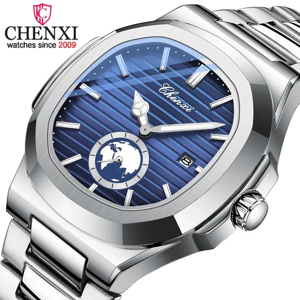CHENXI Business Men Orologio al quarzo originale in acciaio inossidabile Orologio da uomo impermeabile con datario luminoso Orologio da polso maschile durevole ed elegante