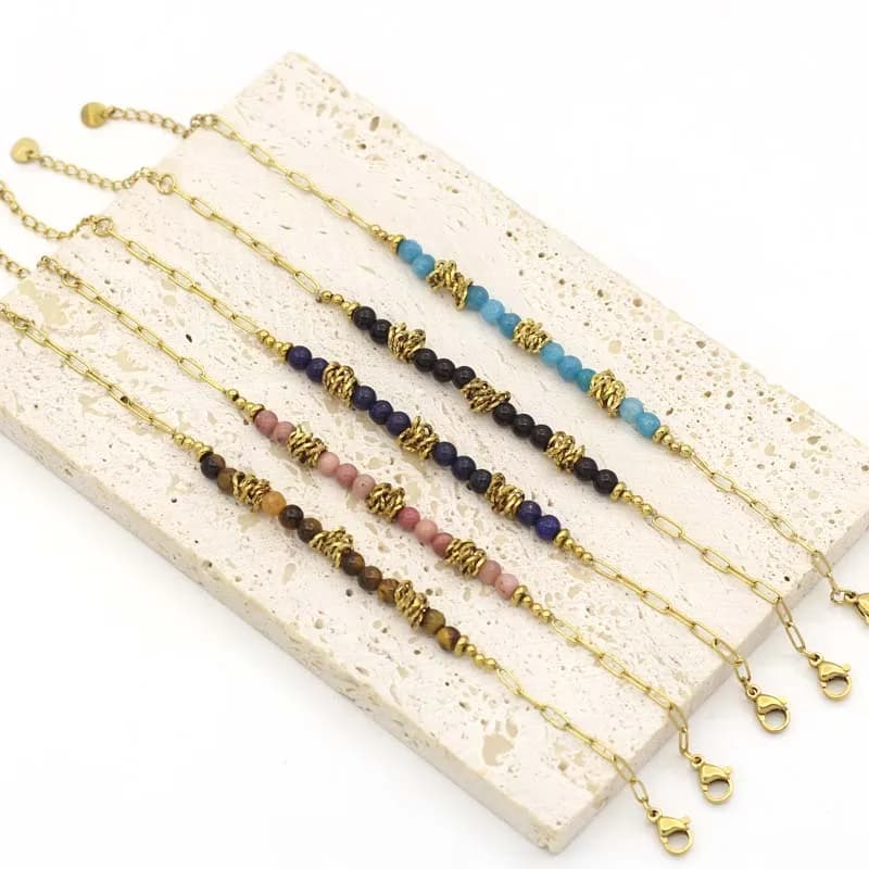 Gold Plated Stainless Steel Bracelet with Natural Stone For Women Creative Design Irregular Chain Accessory Trendy Jewelry