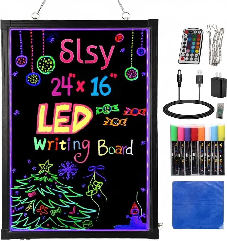 Insegna LED Neon 24x16 Pollici con 8 Pennarelli e 26 Modalità Lampeggianti, Ideale per Ristoranti e Negozi
