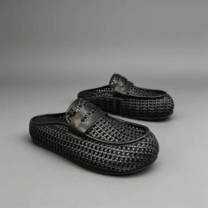 Luxury Texture Men Mules 2026 Summer New Thick Wedge Platform Backless Loafers Breathable Casual Slip On Half Slide Slippers
