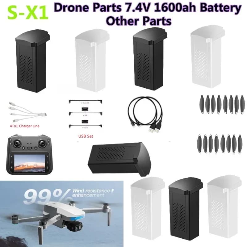 Batteria GPS S-X1 MAX 7.4V 1600mAh ad alta capacità, ricambio per droni S X1 MAX