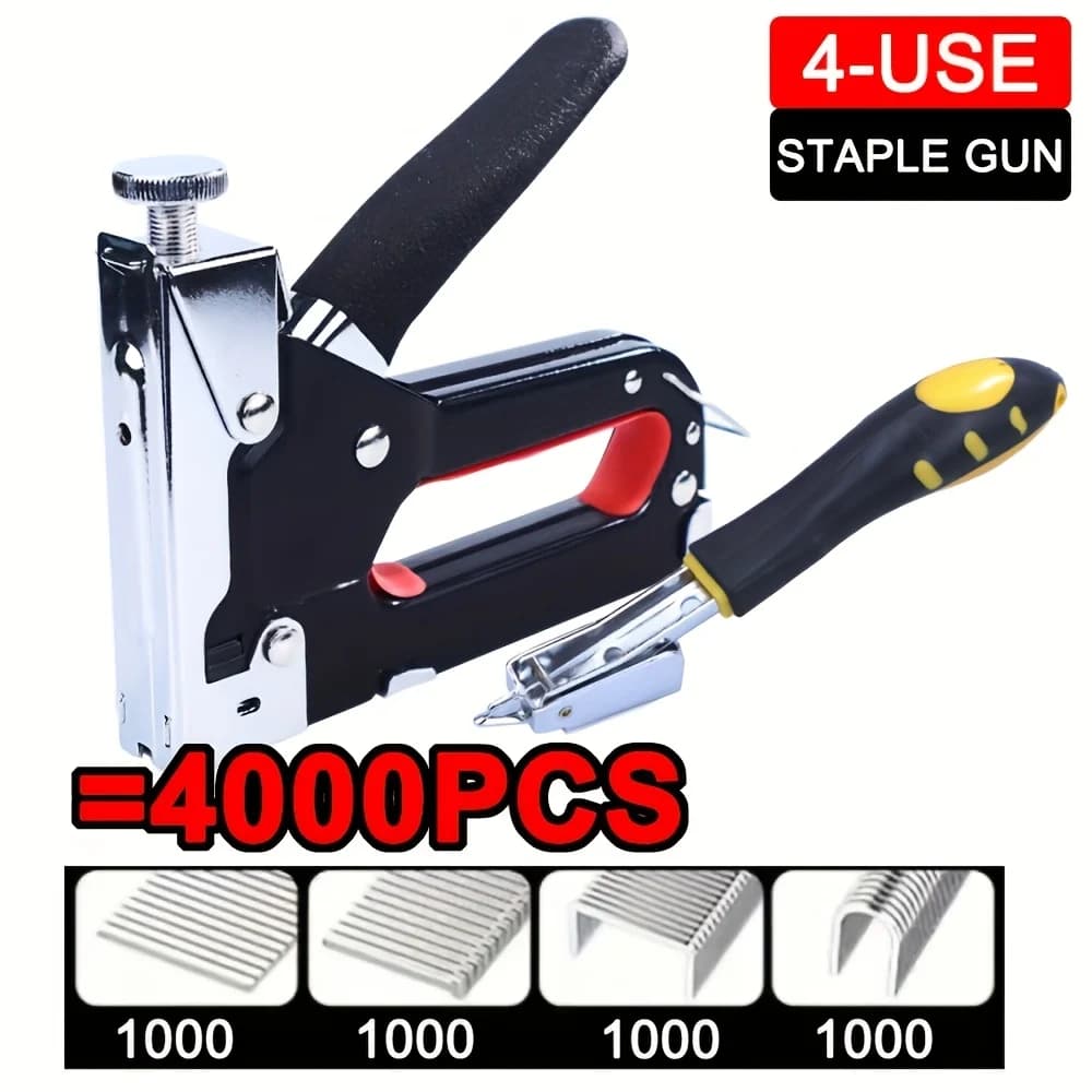 Kit di Attrezzi 4 in 1 con Graffettatrice e 4000 Graffette per Legno e Tessuti, Kit di Riparazione Domestica Fai-da-Te