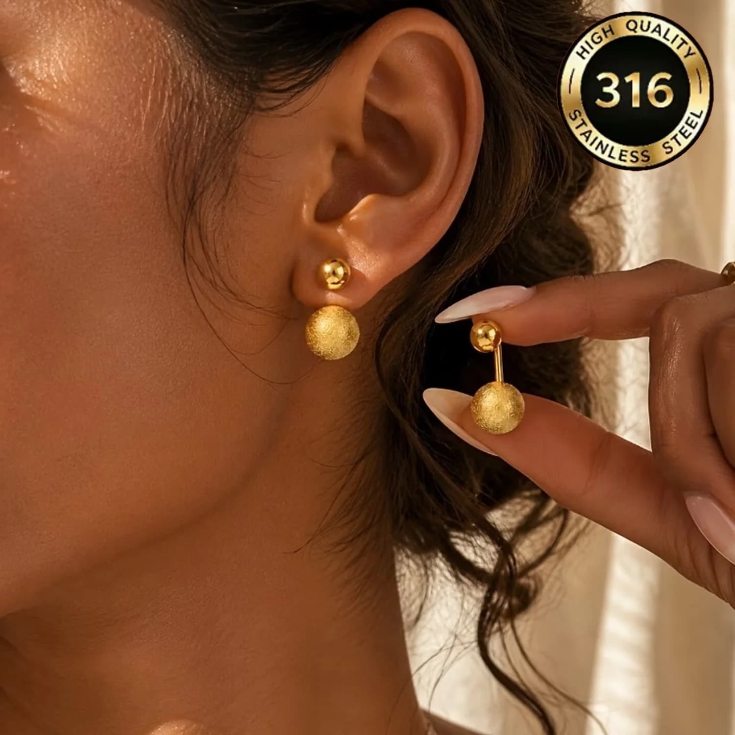 Unisex Matte Ball Minimalist Earrings 316L Stainless Steel Hypoallergenic Fade-Resistant Everyday Casual Party Jewelry
