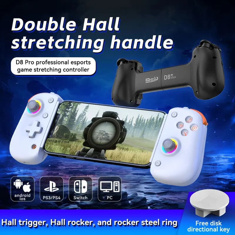 Controller di gioco wireless BSP D8 PRO per PC/PS3/PS4/Switch/Android/iOS Gamepad allungabile a doppia sala con luci RGB regalo